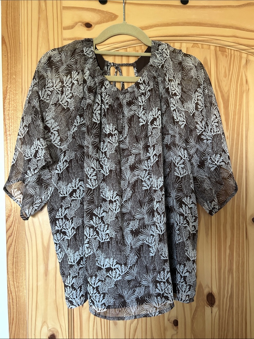 Women's Black & White Printed Blouse - Lightweight Semi-Sheer Top